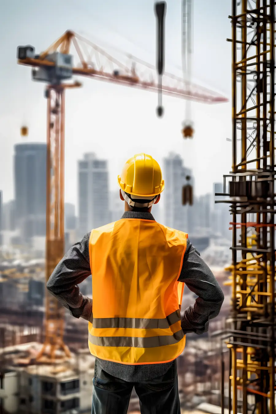 Engineer monitoring construction
